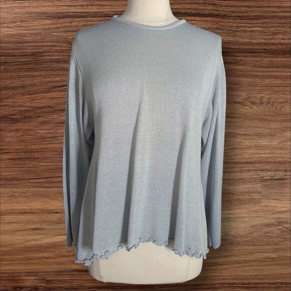 Roni Rabl Bis Israel Lettuce Hem Swing Sweater Sz S Pale Blue Silky Cotton Blend - Picture 1 of 12